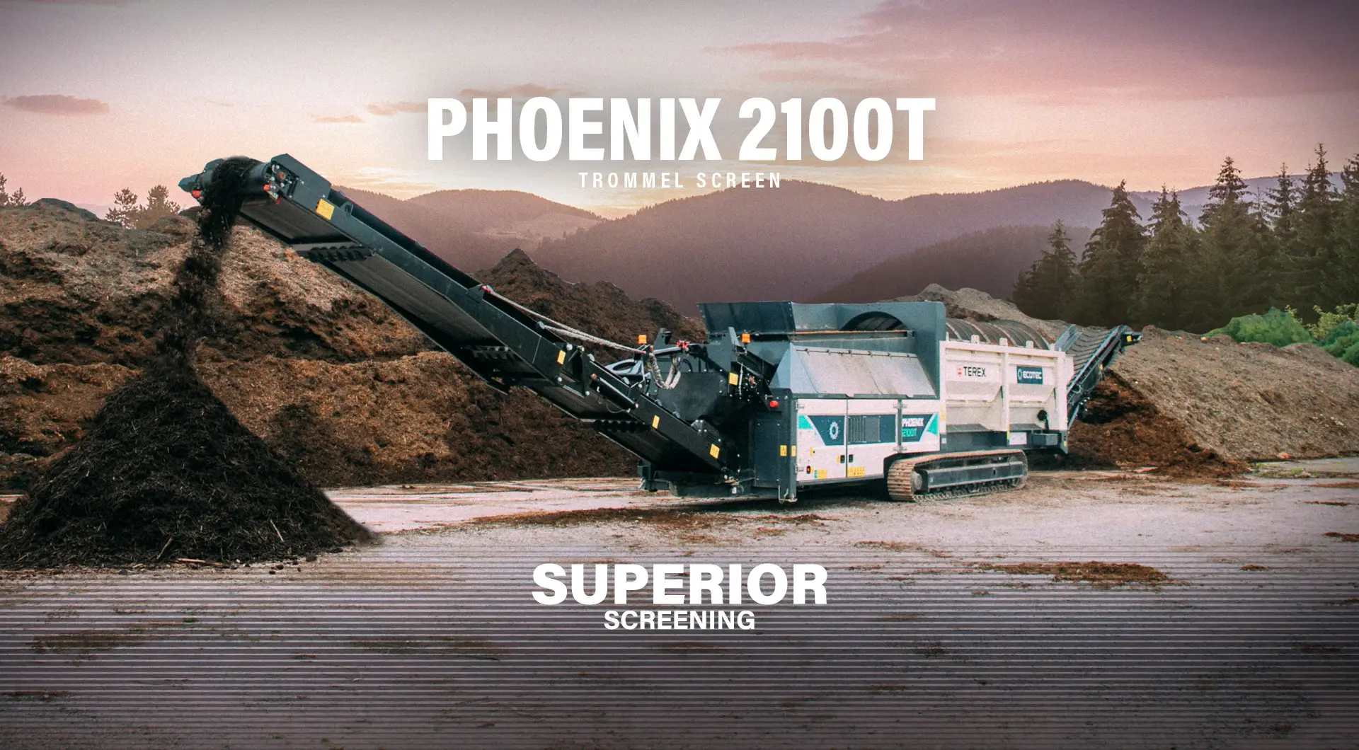 작업 현장의 Phoenix 2100T 트롬멜 스크린